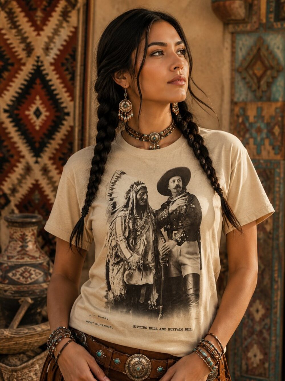 Sitting Bull & Buffalo Bill Heritage HATMAN ORIGINALS VINTAGE STYLE T SHIRT TEE